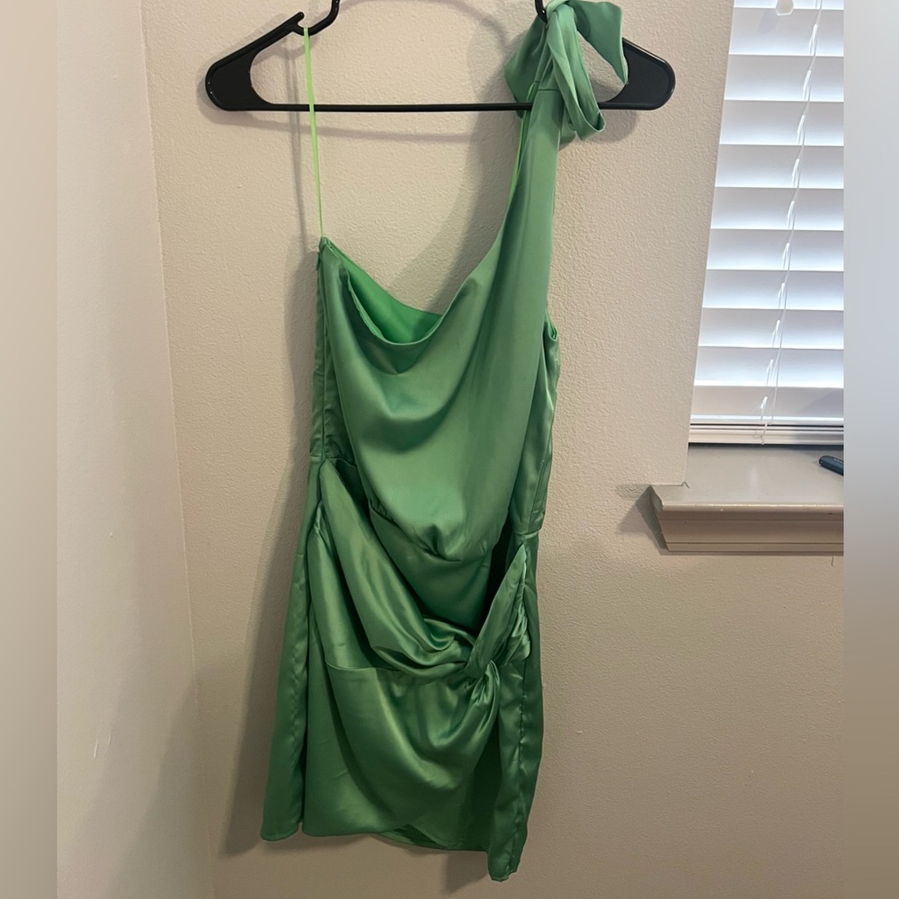 Green Silk One Shoulder Mini Dress